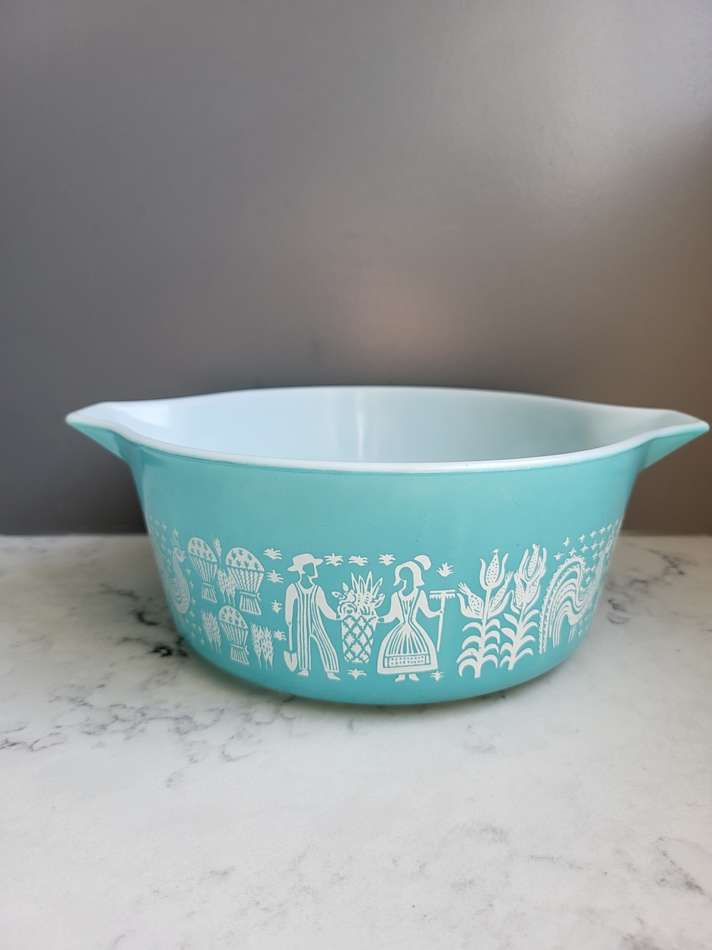 PYREX AMISH BUTTERPRINT Turquoise Casserole bowl